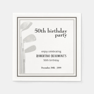 Serviette En Papier Golf Moderne Entreprise Blanc Noir 50e Anniversair