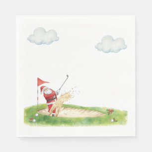 Serviette En Papier Golf Noël avec le Père Noël jouant au golf
