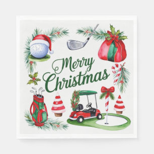 Serviette En Papier Golf Noël thème Golfer aquarelle vacances