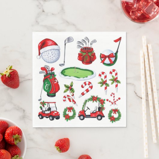 Serviette En Papier Golf Noël thème Golfer aquarelle vacances (En situation)