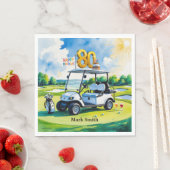 Serviette En Papier Golf Party 80e anniversaire avec voiturette de gol (En situation)