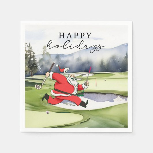 Serviette En Papier Golf Santa Claus golfer happy Holidays (Devant)