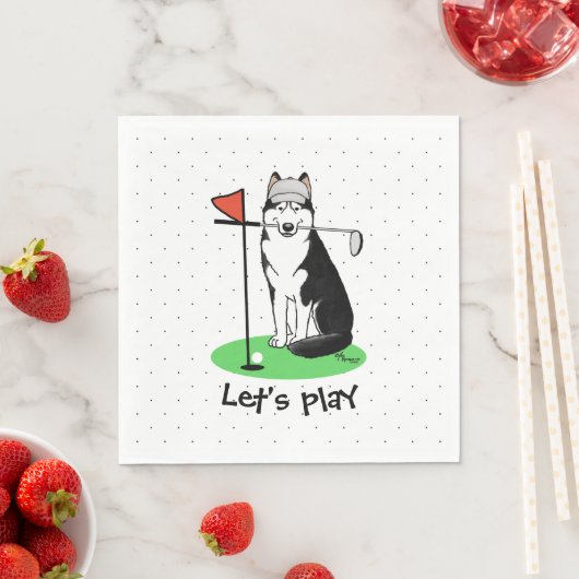 Serviette En Papier Golf Sibérien Husky (noir) Chien Jouant Mal Drôle (En situation)