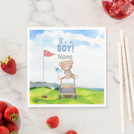 Serviette En Papier Golf Teddy Bear C'est un garçon pour Baby Shower (En situation)