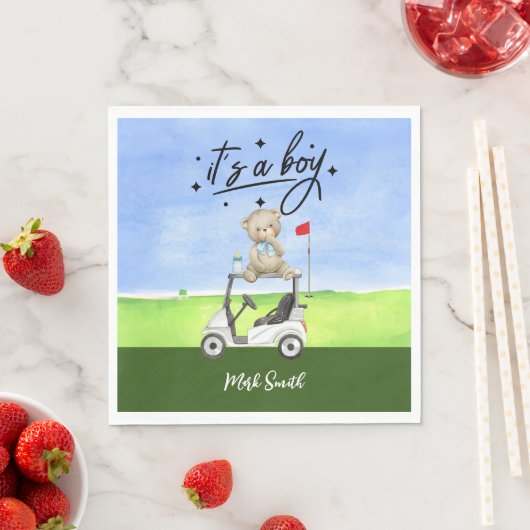 Serviette En Papier Golf Teddy Bear It's Boy for Baby shower (En situation)