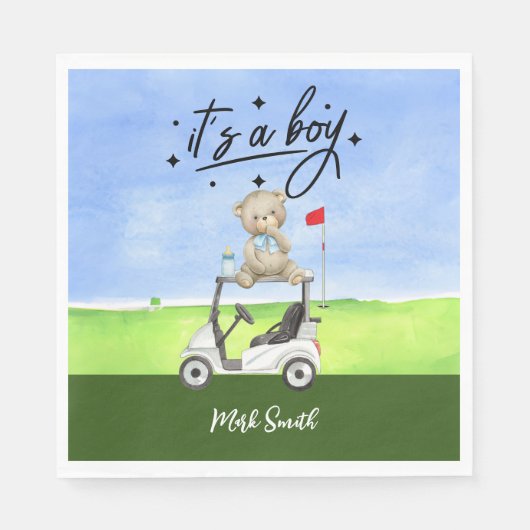 Serviette En Papier Golf Teddy Bear It's Boy for Baby shower (Devant)