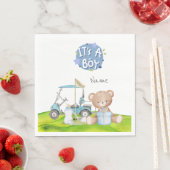 Serviette En Papier Golf Teddy Bear It's Boy for Baby shower Napkins (En situation)