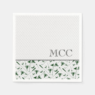 Serviette En Papier Golf Vert Blanc Golf Ball Monogrammes Initiales