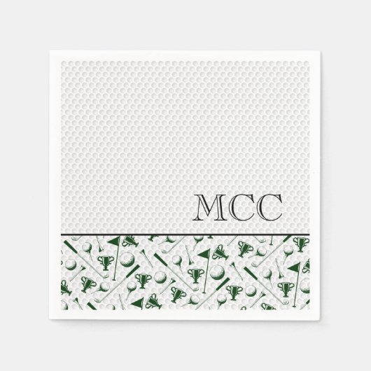 Serviette En Papier Golf Vert Blanc Golf Ball Monogrammes Initiales (Devant)