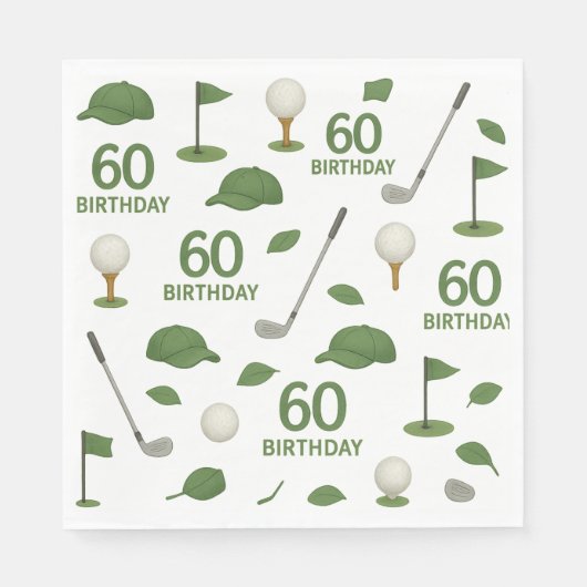 Serviette En Papier Golfer 60e anniversaire avec balle de golf et fer (Devant)