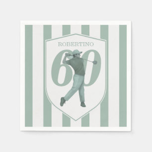 Serviette En Papier Golfeur Préparé Vintage Vert Blanc 60e Anniversair