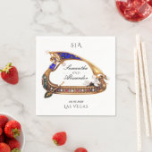 Serviette En Papier gondole vénitienne Ornate noir & blanc Mariage (En situation)