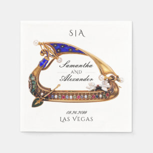 Serviette En Papier gondole vénitienne Ornate noir & blanc Mariage