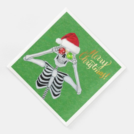 Serviette En Papier Goofy Noël Squelette Ornament Yeux Casquette Vert (Coin)