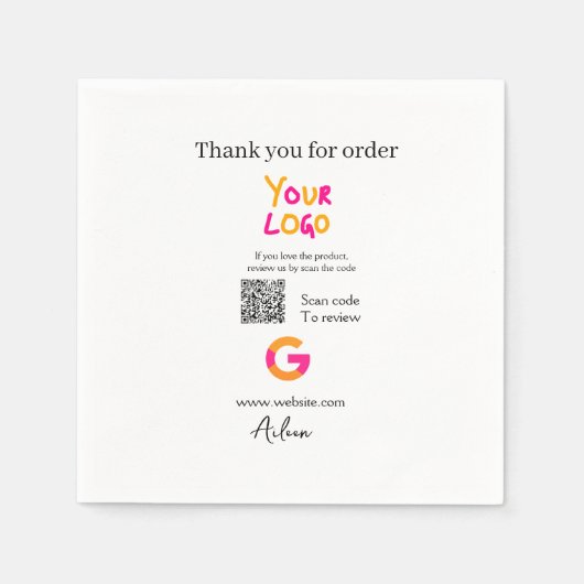 Serviette En Papier Google examen logo entreprise site Web scanner cod (Devant)