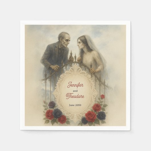 Serviette En Papier Goth Couple Zombie Mariage d'Halloween (Devant)
