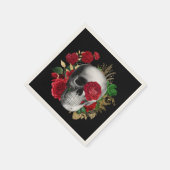 Serviette En Papier Goth Crâne avec Fleurs rouges et Feuilles d'or (Coin)