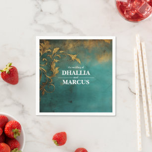 Serviette En Papier Goth Floral Turquoise Et Or