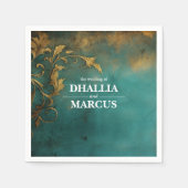 Serviette En Papier Goth Floral Turquoise Et Or (Devant)