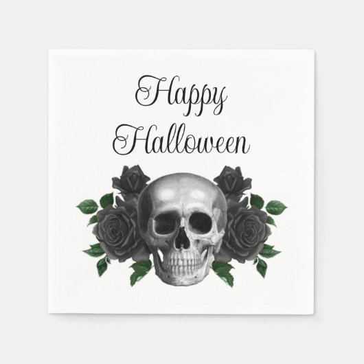 Serviette En Papier Gothic Black Floral Skull Halloween (Devant)