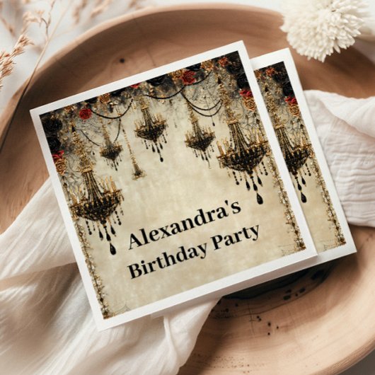 Serviette En Papier Gothic Chandelier Roses Birthday