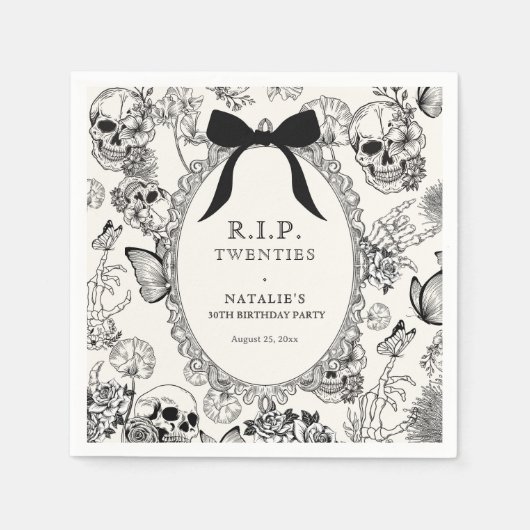 Serviette En Papier Gothic Floral Skull RIP Twenties 30th Birthday (Devant)