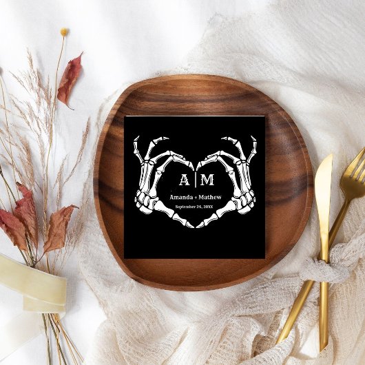 Serviette En Papier Gothic Halloween Skull Hand Heart Black Wedding