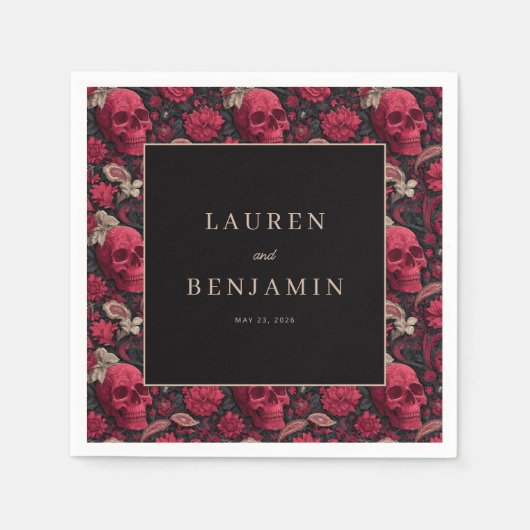 Serviette En Papier Gothic Red Floral Skulls (Devant)