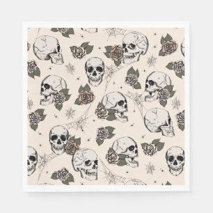 Serviette En Papier Gothique Blanc Antique Crânes et Roses Halloween
