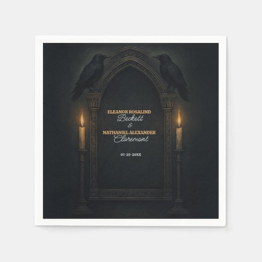 Serviette En Papier Gothique Corbeau bougie Mariage d'arc (Devant)