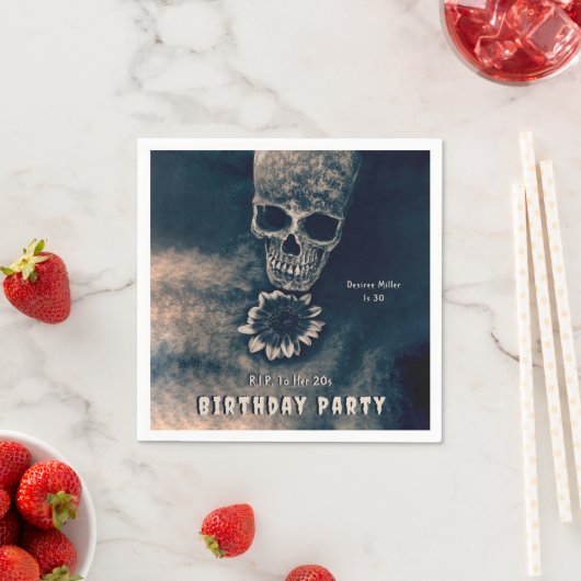 Serviette En Papier Gothique Crâne Tournesol RIP À ses 20 ans (En situation)