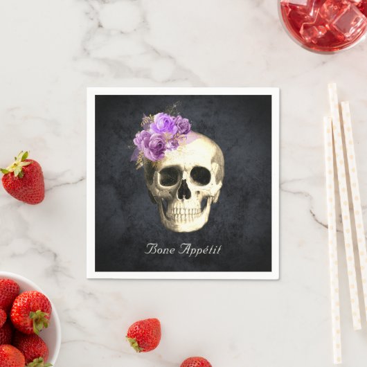 Serviette En Papier Gothique Crâne violet Roses Personnalisé Halloween (En situation)