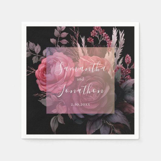 Serviette En Papier Gothique Dark Moody Floral Rose Mariage (Devant)