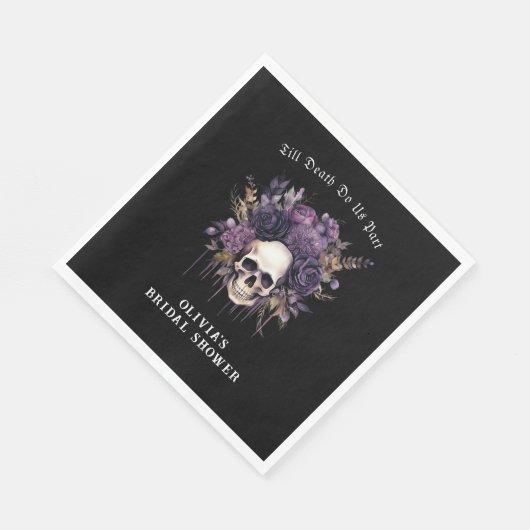 Serviette En Papier Gothique Flore foncée Fête des mariées crâne servi (Coin)