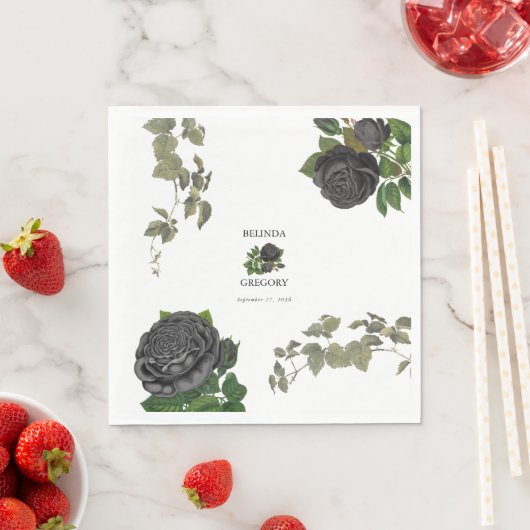 Serviette En Papier Gothique Halloween Rose noir Mariage blanc (En situation)