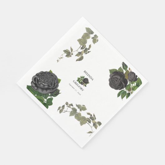 Serviette En Papier Gothique Halloween Rose noir Mariage blanc (Coin)