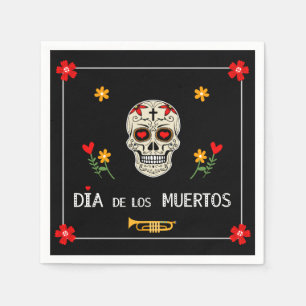 Serviette En Papier Gothique noir Dia de los Muertos Sugar Skull Fleur