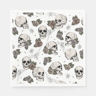 Serviette En Papier Gothique noir et blanc Crânes et roses Halloween