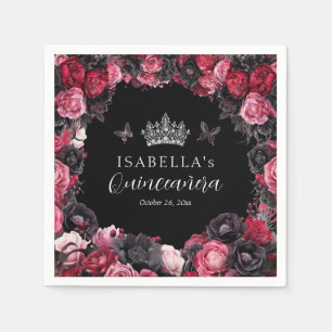 Serviette En Papier Gothique rose rouge et noir Moody Quinceañera