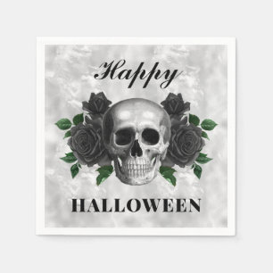 Serviette En Papier Gothique Roses Noires & Crâne Joyeux Halloween