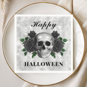 Serviette En Papier Gothique Roses Noires & Crâne Joyeux Halloween