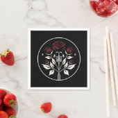 Serviette En Papier Gothique Skeleton Rib Roses Noir Elégant Mariage (En situation)