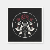 Serviette En Papier Gothique Skeleton Rib Roses Noir Elégant Mariage (Devant)