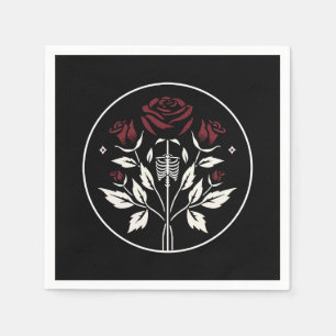 Serviette En Papier Gothique Skeleton Rib Roses Noir Elégant Mariage