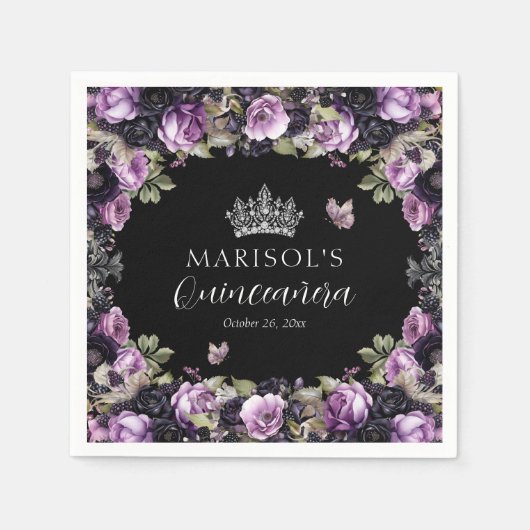 Serviette En Papier Gothique violet et noir Moody Florals Quinceañera (Devant)