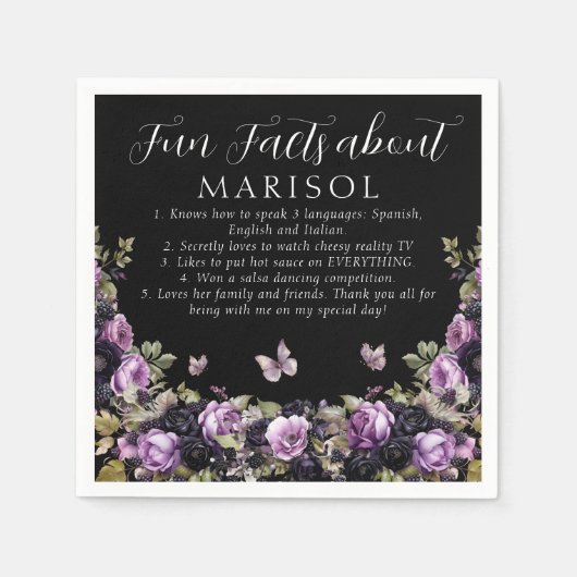 Serviette En Papier Gothique Violet & Noir Moody Quinceañera Fun Fact (Devant)