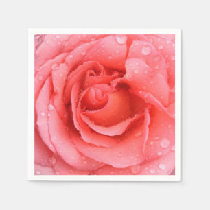 Serviette En Papier Gouttes d'eau de rose rouge romantique