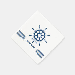 Serviette En Papier gouvernail de bateau bleu avec texte personnalisab