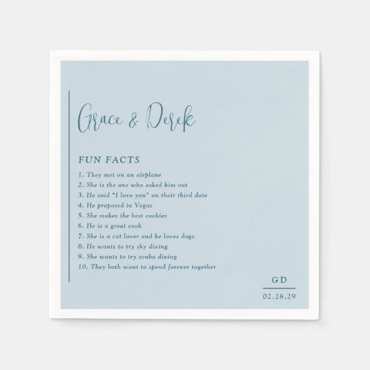 Serviette En Papier Grace Muet bleu Mariage moderne (Devant)