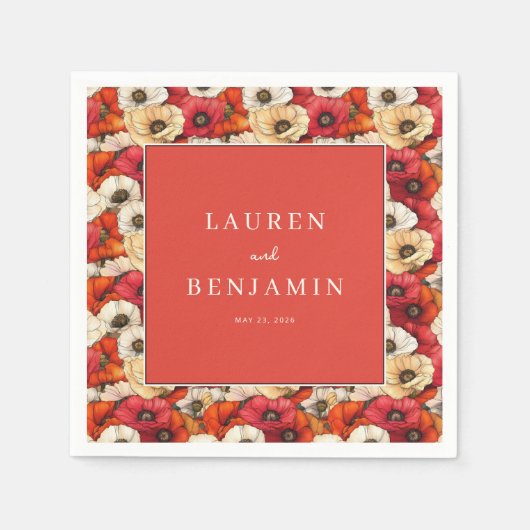 Serviette En Papier Graceful Red Floral Border (Devant)